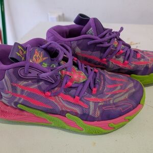 Puma Kids Purple and Pink Sneakers with Lime Green Sole